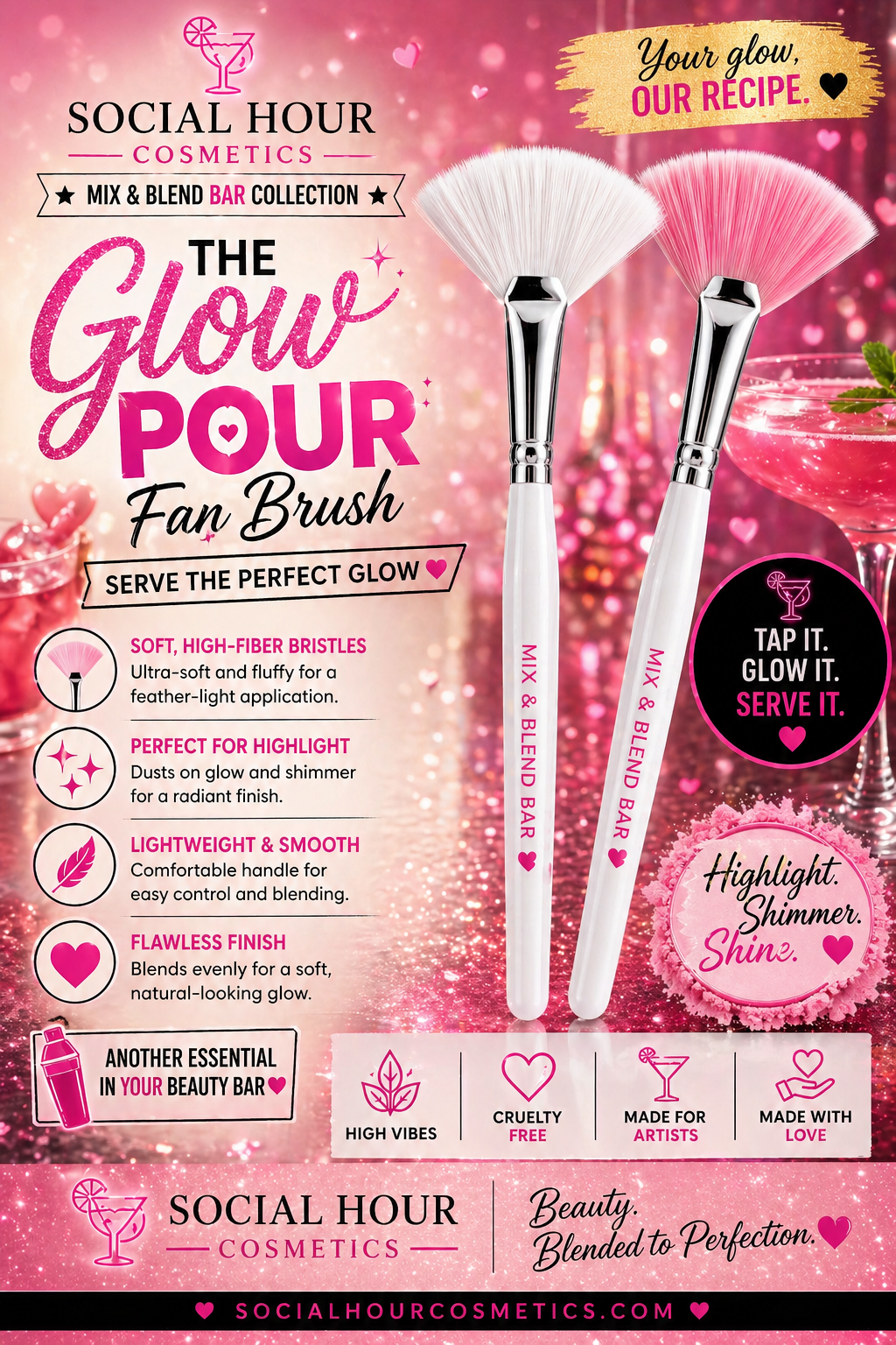 Glow Pour Fan Brush Soft Highlight & Powder Makeup Brush