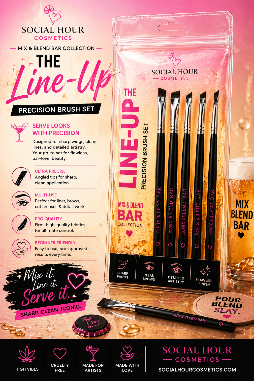 Line Up Precision Brush Set  6pc Detail & Eye Makeup Brush Kit
