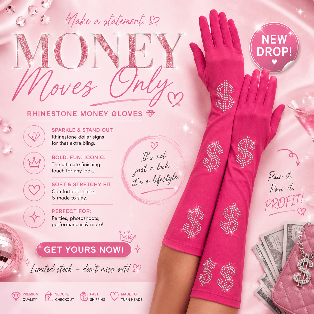 Pink Payday Gloves - Social Hour